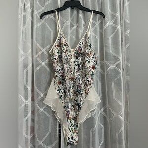 Victoria's Secret Gold Label Floral Teddy Bodysuit with Sheer Accents